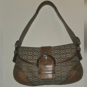Coach Y2K Soho Brown Signature "C" Shoulder Bag 6818 Silver Buckle Vintage Small